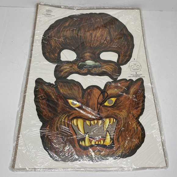 Vintage New Werewolf Cardboard Mask Kit Halloween 1979 Current Die Cut Old Stock - Picture 1 of 5